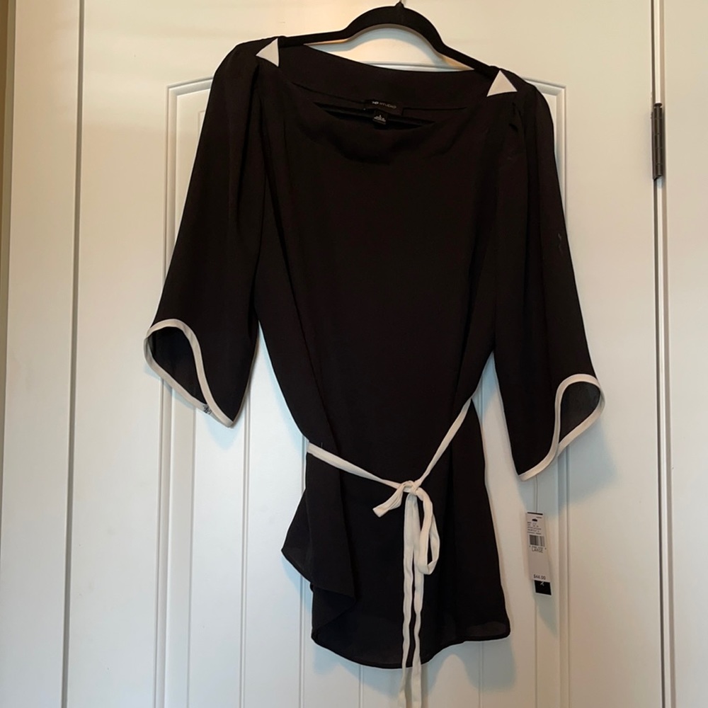 NWT black and white top with tie belt.